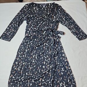 A Pea in the Pod Black Brown Animal Print Wrap Dress Maternity Party Date Night